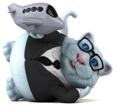 Eğlenceli çizgi film karakteri ile uçak - 3d çizim