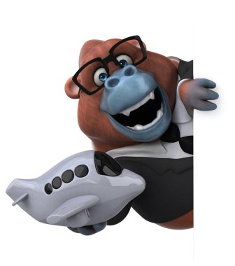 Eğlenceli çizgi film karakteri ile uçak - 3d çizim