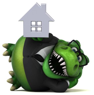 Eğlenceli çizgi film karakteri ile ev - 3d çizim