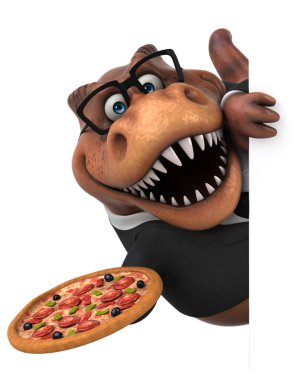 Komik karikatür karakter pizza - 3d çizim
