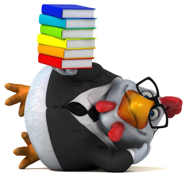 fun cartoon character with books   - 3D Illustration