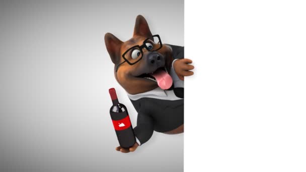 Cão Personagem Desenho Animado Divertido Com Vinho Animação — Vídeo de Stock