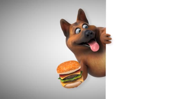 Kul Hund Seriefiguren Med Hamburger Animation — Stockvideo