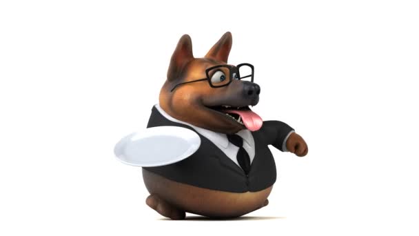 Lustige Zeichentrickfigur Hund Mit Teller Animation — Stockvideo
