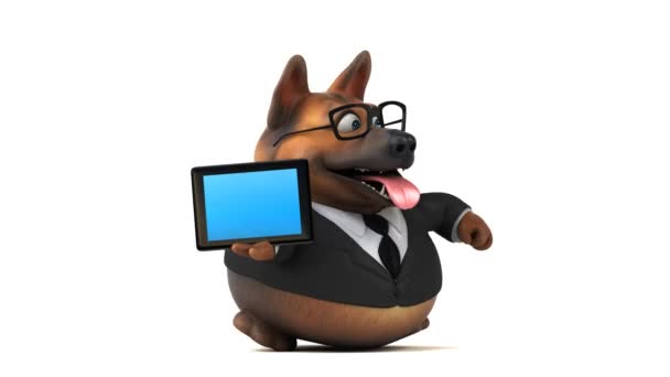 Divertido Personaje Dibujos Animados Perro Con Tableta Animación — Vídeo de stock