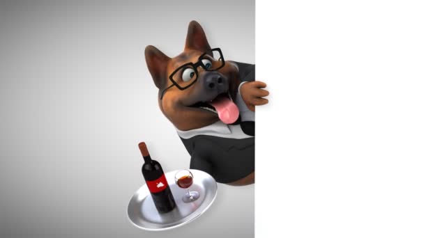 Divertente Personaggio Dei Cartoni Animati Cane Con Vino Animazione — Video Stock