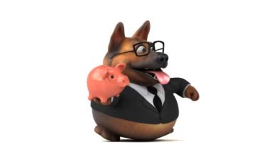 Oyunculuk köpek çizgi film karakteri ile kumbara - 3d animasyon 