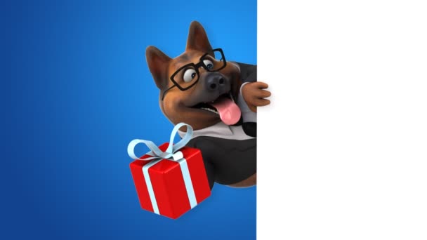 Fun Dog Cartoon Character Gift Animation — Stock Video