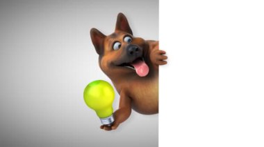 Oyunculuk köpek çizgi film karakteri ile ampul - 3d animasyon 