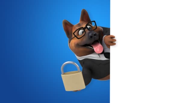 Fun Dog Cartoon Character Padlock Animation — Stock Video