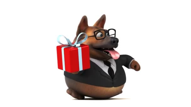 Fun Dog Cartoon Character Gift Animation — Stock Video