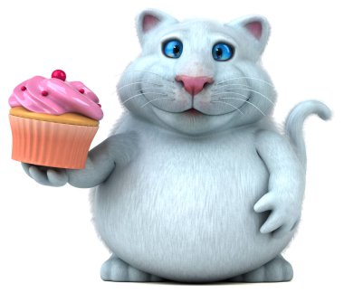 Komik karikatür karakter ile cupcake - 3d çizim