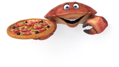 Komik karikatür karakter pizza - 3d çizim