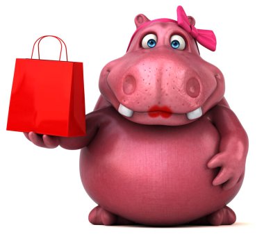 Eğlenceli çizgi film karakteri ile alışveriş çantası - 3d çizim