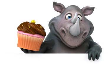 Komik karikatür karakter ile cupcake - 3d çizim