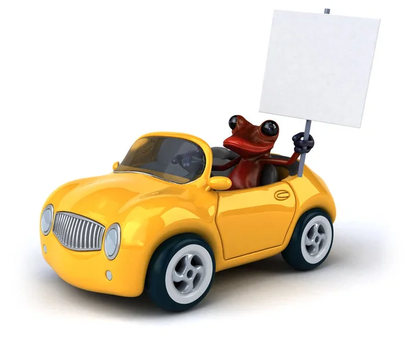 Spaß Cartoon Figur Auf Auto Illustration — Stockfoto