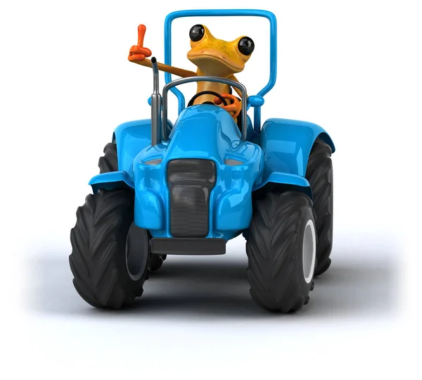 トラクターの上の楽しいカエル 3Dイラスト — ストック写真