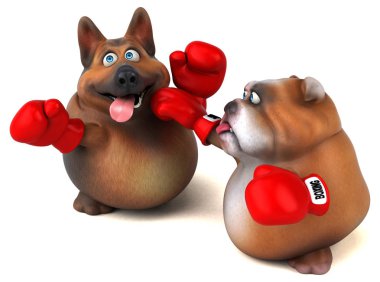 -3d resimde Alman çoban köpeği ve İngilizce bulldog