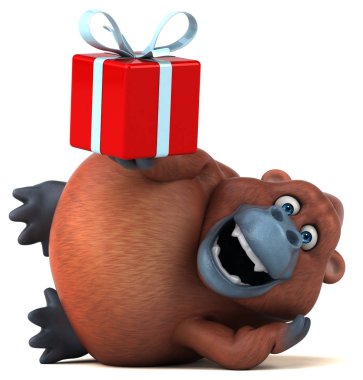 Eğlenceli çizgi film karakteri ile hediye - 3d çizim