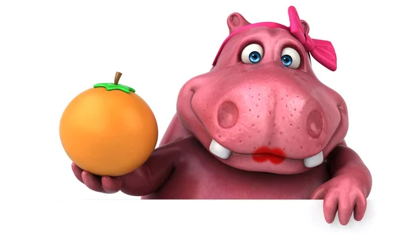 Fun cartoon character with orange     - 3D illustration