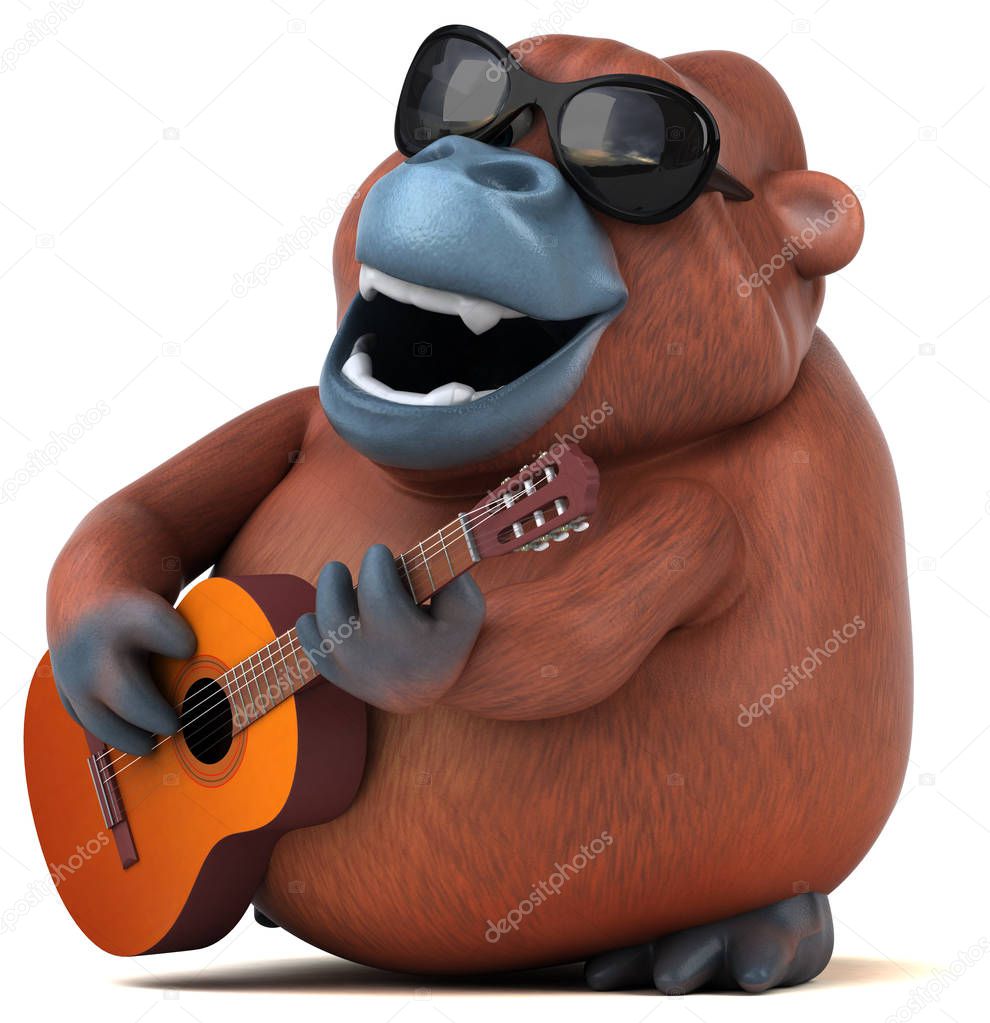 funny cartoon character playing music  - 3D Illustration