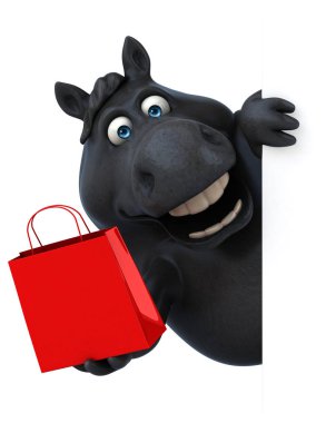 Eğlenceli çizgi film karakteri ile alışveriş çantası - 3d çizim