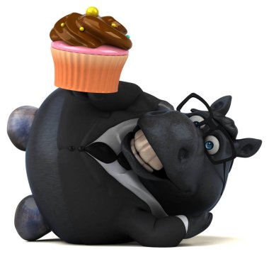 Komik karikatür karakter ile cupcake - 3d çizim