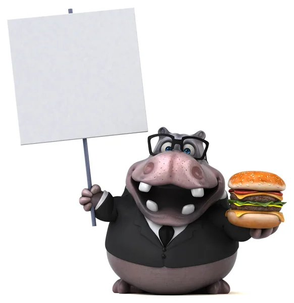 Rolig Tecknad Figur Med Hamburger Illustration — Stockfoto