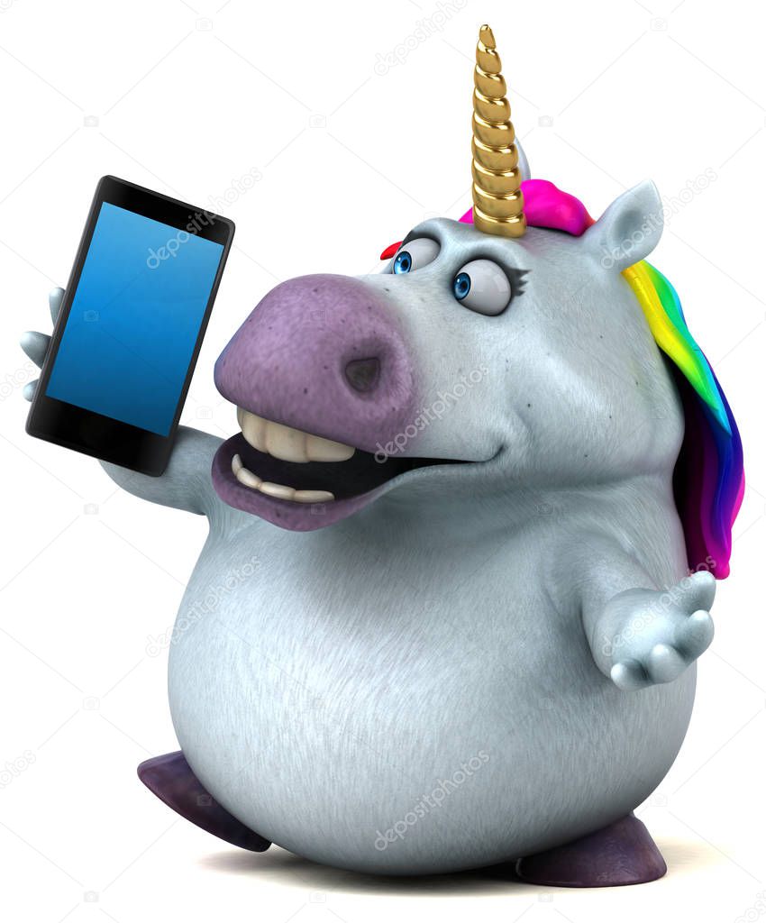 fun cartoon character with smartphone - 3D Illustration