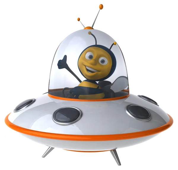 fun cartoon character with planet    - 3D Illustration