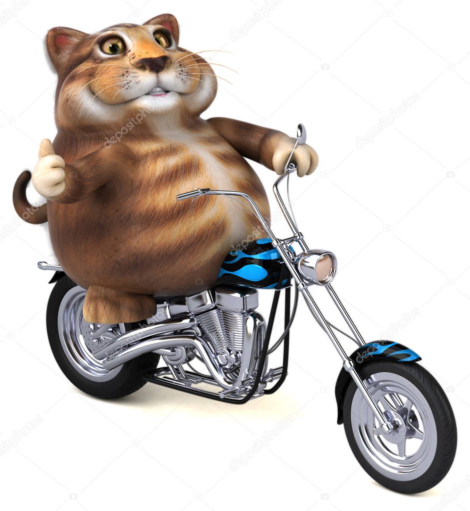 Funny cartoon character on motorcycle  - 3D Illustration