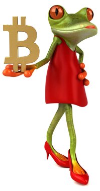 Komik karikatür karakter ile bitcoin - 3d çizim