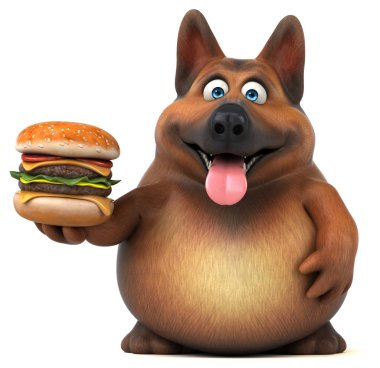 Hamburger - 3d çizim ile eğlenceli çizgi film karakteri 