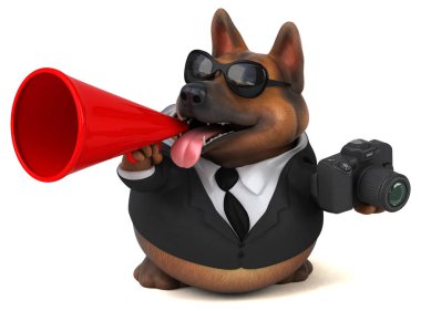 Eğlenceli çizgi film karakteri ile fotoğraf makinesi - 3d çizim 