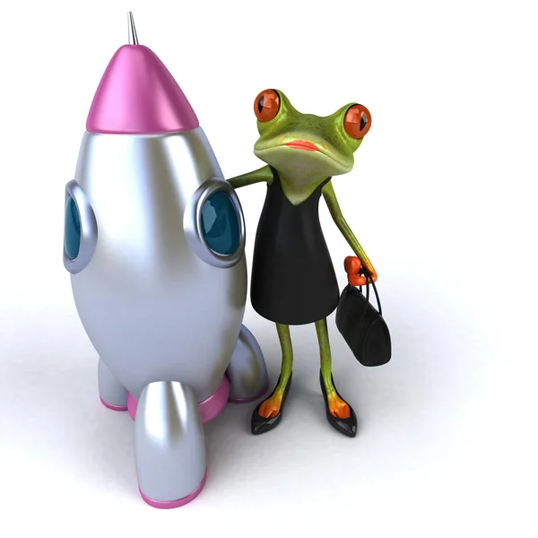 Lustiger Frosch Mit Rakete Illustration — Stockfoto