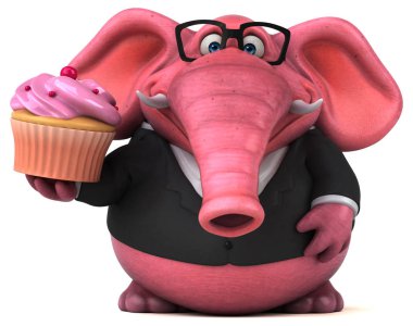 Fun cartoon character with cupcake   - 3D Illustration clipart