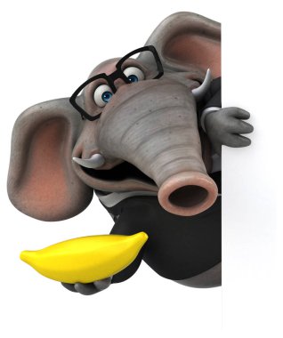 Fun cartoon character with banana  - 3D Illustration clipart