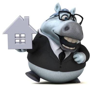 Eğlenceli çizgi film karakteri ile ev - 3d çizim