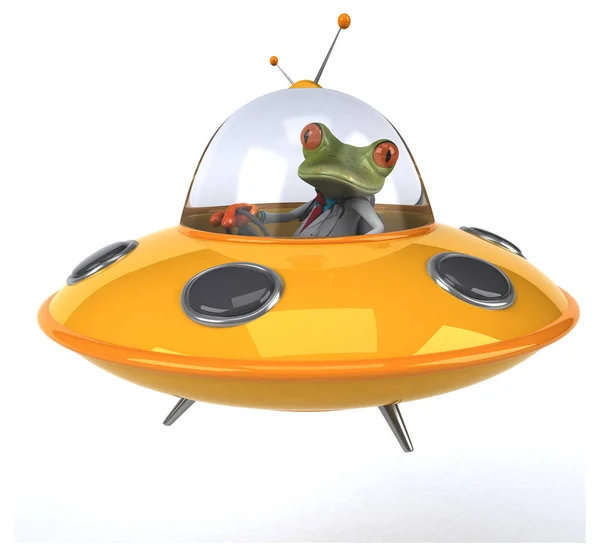 宇宙飞船上的青蛙 3D说明 — 图库照片