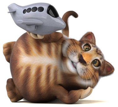 Eğlenceli çizgi film karakteri ile uçak - 3d çizim