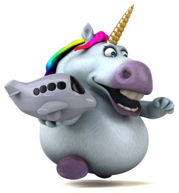 Eğlenceli çizgi film karakteri ile uçak - 3d çizim