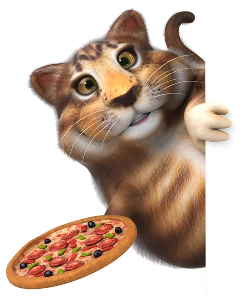Spaß Cartoon Figur Mit Pizza Illustration — Stockfoto