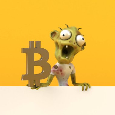 Bitcoin - 3d çizim ile eğlenceli çizgi film karakteri