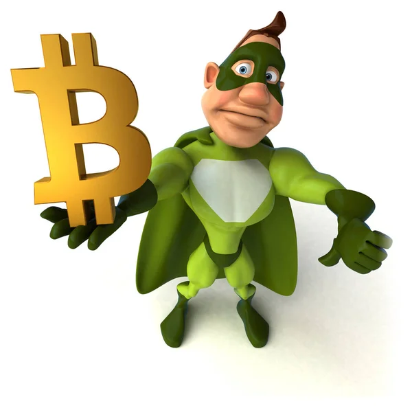 Rolig Superhjälte Med Bitcoin Illustration — Stockfoto