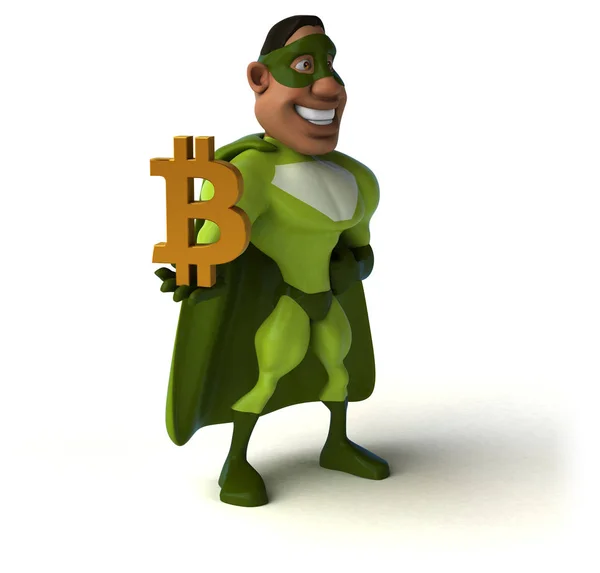 Rolig Superhjälte Med Bitcoin Illustration — Stockfoto