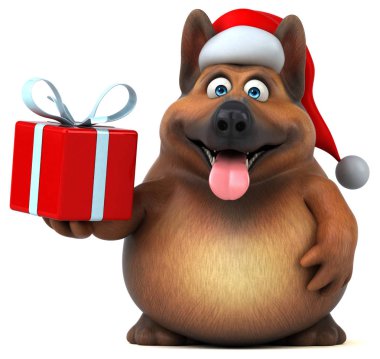 Noel Baba şapkalı eğlenceli Alman çoban köpeği - 3D Görüntü