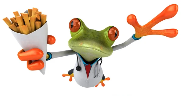带薯条的有趣青蛙 3D说明 — 图库照片