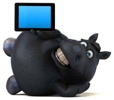 Eğlenceli çizgi film karakteri ile tablet - 3d çizim