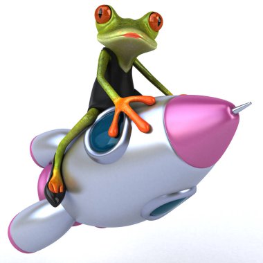 Roketli eğlenceli kurbağa - 3D Görüntü