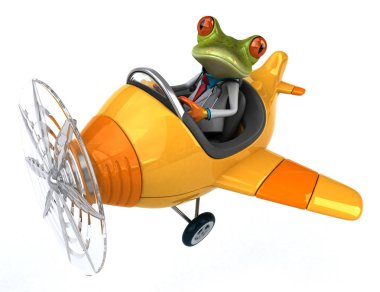 eğlenceli çizgi film karakteri uçakta - 3d çizim